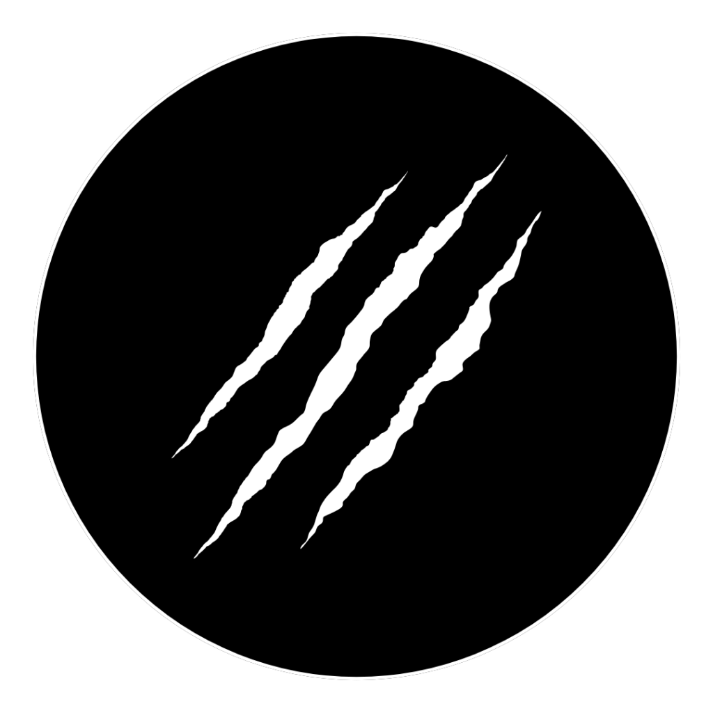Monster Energy logo: a black circle with three white claw-mark slashes across it.