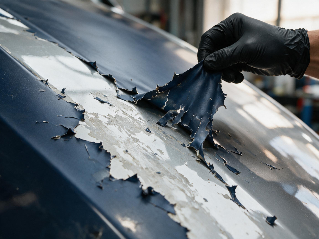 Pellicola wrapping che si strappa in fase di rimozione e rilascia residui di colla sulla superficie